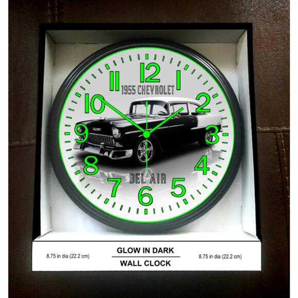 1955 Chevrolet Chevy Bel Air Glow In The Dark Wall Clock New! - Picture 2 of 2